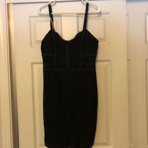 Express Black Lace midi dress w/ bustier piping